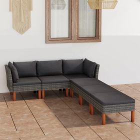 6 Piece Patio Lounge Set with Cushions Poly Rattan Gray